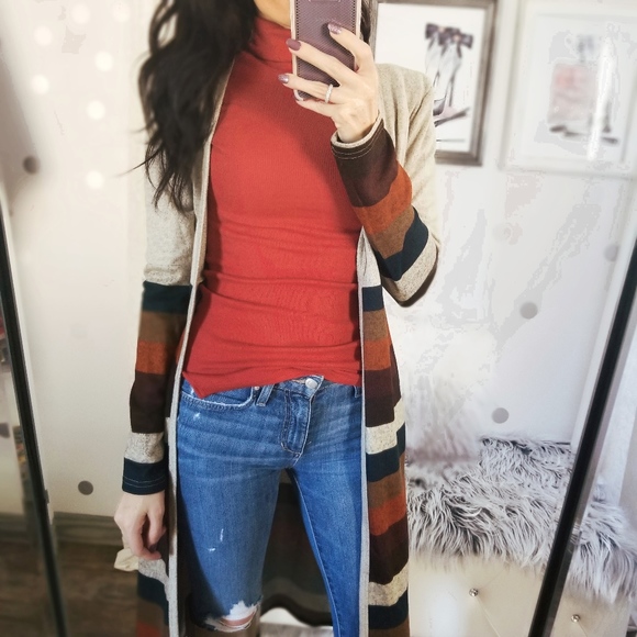 LAST1️⃣Long Multicolor Cardigan Pocket Cardigan - Picture 4 of 8